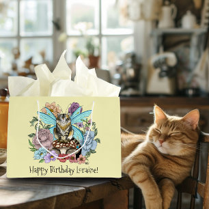Sierlijke Pastelkleurige Lapjeskat Fee Bloemrijke Groot Cadeauzakje