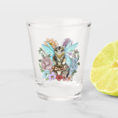 Sierlijke Pastelkleurige Lapjeskat Fee Bloemrijke Shot Glas (Voorkant)