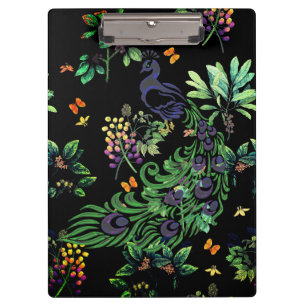 Sierlijke Pauw en Vintage Bloemen Klembord