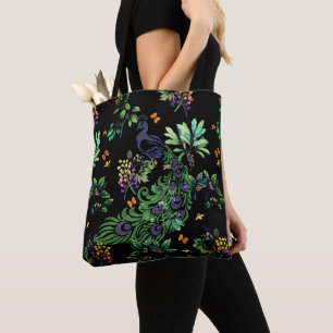 Sierlijke Pauw en Vintage Bloemen Tote Bag