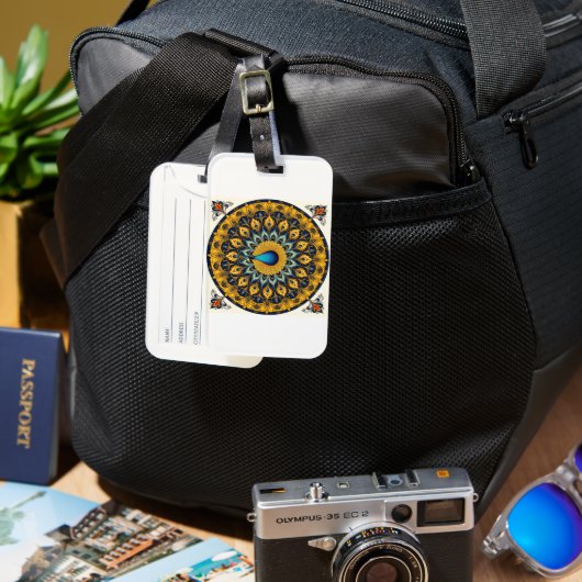 Sierlijke pauw vogel op wit bagagelabel (Voorkant & Achterkant)