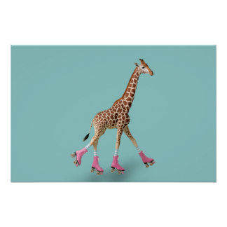 Sierlijke Poster van Giraffe Roller Skaten