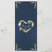 Sierlijke rand & hartmonogram - Blauw Menu (Achterkant)