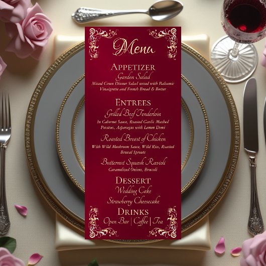 Sierlijke rand & hartmonogram - bordeauxrood menu