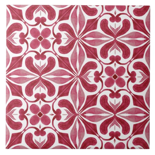 Sierlijke rode azulejo-tegel patchworkpatroon tegeltje (Voorkant)