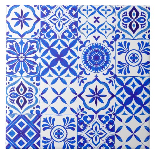 Sierlijke rode azulejo-tegel patchworkpatroon tegeltje (Voorkant)