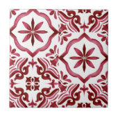 Sierlijke rode azulejo-tegel patchworkpatroon tegeltje (Voorkant)