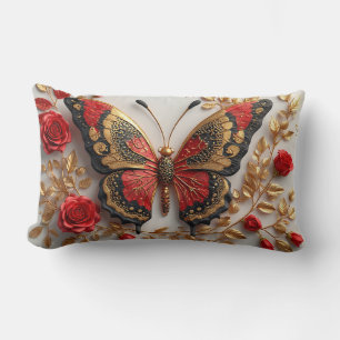 🦋 Sierlijke Rode Gouden Vlinder Elegant Bloemende Kussen