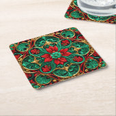 Sierlijke Rode Groene Feest Papier Onderzetter (Schuin)