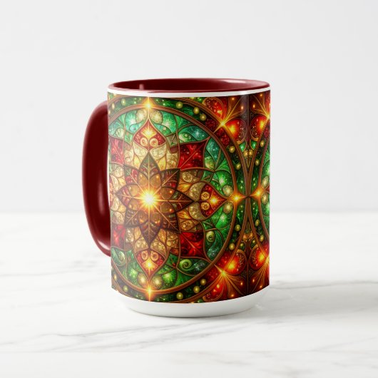 Sierlijke rode groene kerstbeker mok (Voorkant links)