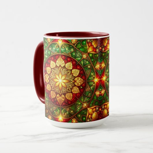 Sierlijke rode groene kerstbeker mok (Voorkant links)
