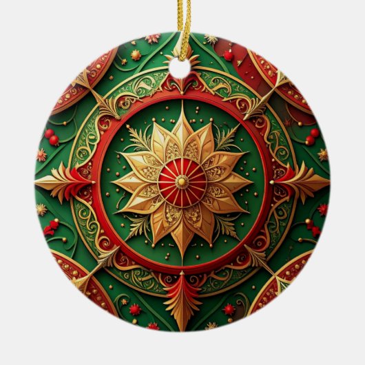 Sierlijke rode groene kerstversiering keramisch ornament (Voorkant)