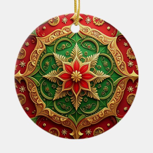Sierlijke rode groene kerstversiering keramisch ornament (Voorkant)