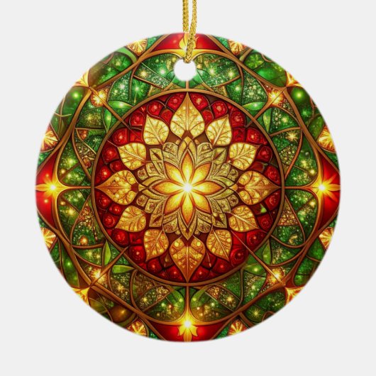 Sierlijke rode groene kerstversiering keramisch ornament (Voorkant)