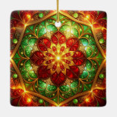 Sierlijke rode groene kerstversiering keramisch ornament (Achterkant)