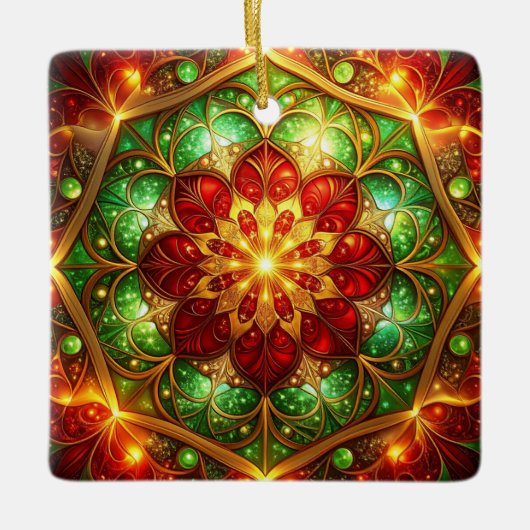 Sierlijke rode groene kerstversiering keramisch ornament (Voorkant)