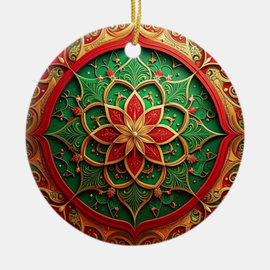 Sierlijke rode groene kerstversiering keramisch ornament (Voorkant)