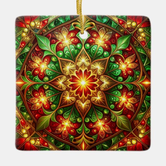 Sierlijke rode groene kerstversiering keramisch ornament (Voorkant)