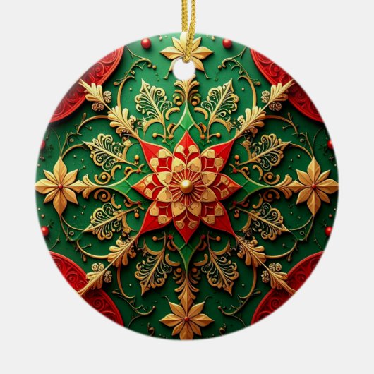 Sierlijke rode groene kerstversiering keramisch ornament (Voorkant)