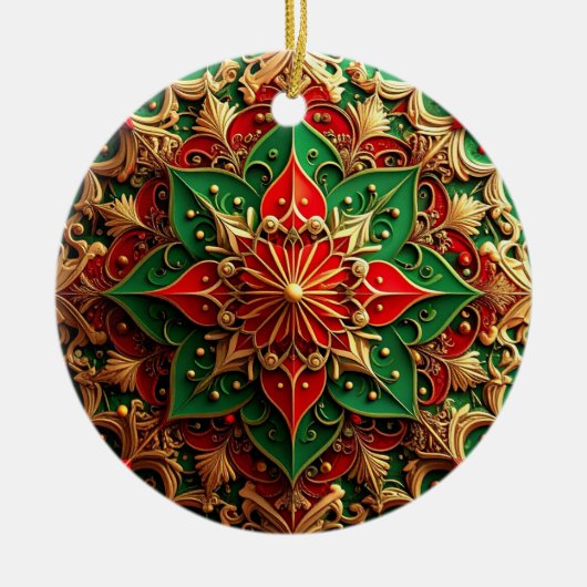 Sierlijke rode groene kerstversiering keramisch ornament (Voorkant)