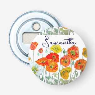 Sierlijke Rode Klaproos Bloem Patroon Dank Je Button Flesopener