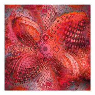 Sierlijke Rode Symmetrische Paisley Motief Foto Afdruk