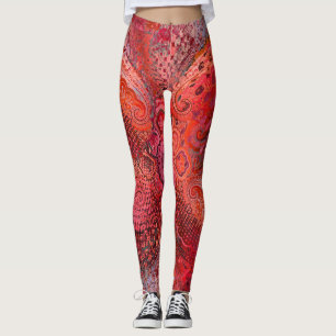 Sierlijke Rode Symmetrische Paisley Motief Leggings