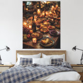 Sierlijke rode wijn bankettafel canvas afdruk (Insitu (Slaapkamer))