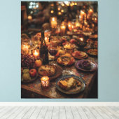 Sierlijke rode wijn bankettafel canvas afdruk (Insitu (Houten vloer))