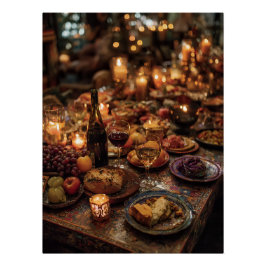 Sierlijke rode wijn bankettafel perfect poster