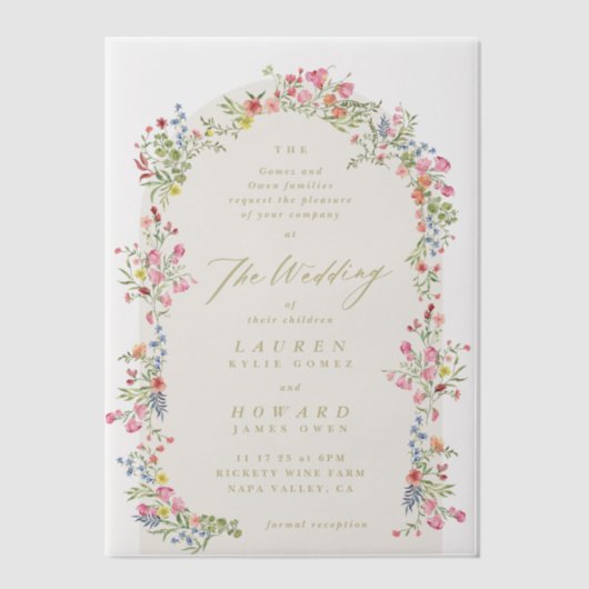 sierlijke romantische bloemenboog lente tuin bruil vellum uitnodigingen (Voorkant)