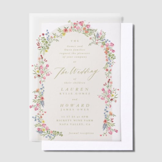 sierlijke romantische bloemenboog lente tuin bruil vellum uitnodigingen (Offset)