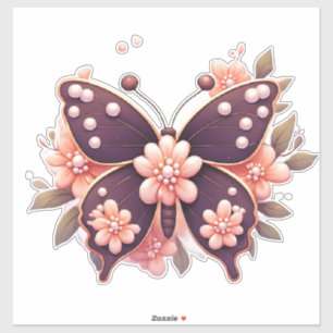 Sierlijke Roze Bloem Vlinder Sticker