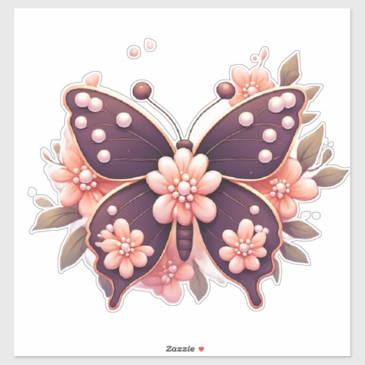 Sierlijke Roze Bloem Vlinder Sticker (Vel)
