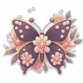 Sierlijke Roze Bloem Vlinder Sticker (Voorkant)