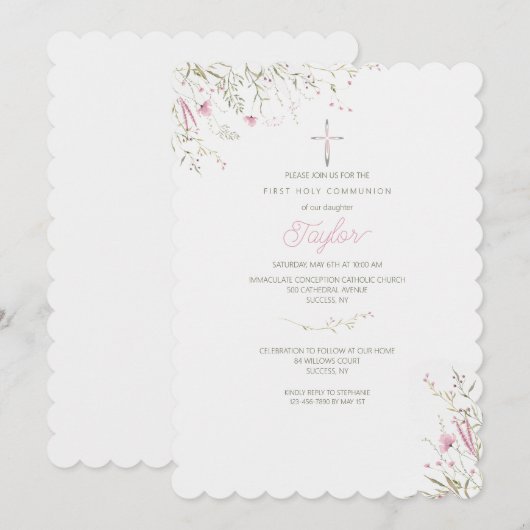 Sierlijke roze bloemen kaart (Voorkant / Achterkant)