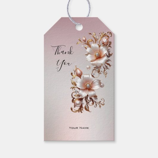 Sierlijke roze bloemensierstickers cadeaulabel (Voorkant)