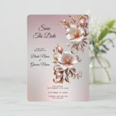 Sierlijke Roze Bloemige Bewaar De Datum Save The Date (Staand voorkant)