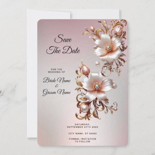 Sierlijke Roze Bloemige Bewaar De Datum Save The Date (Voorkant)