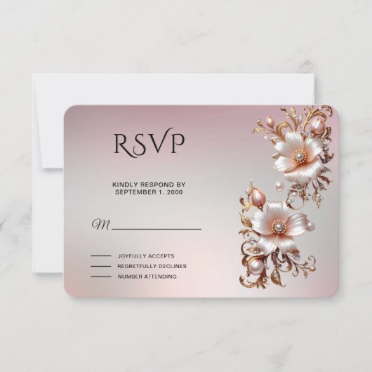 Sierlijke Roze Bloemstuk RSVP Kaart (Voorkant)