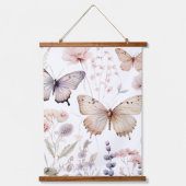 Sierlijke roze en Paarse Vlinders en Bloemen Hangend Wandkleed (Voorkant)