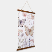 Sierlijke roze en Paarse Vlinders en Bloemen Hangend Wandkleed (Gebogen)