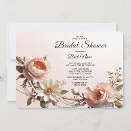 Sierlijke Roze en Witte Bloemen Bruidsdouche Kaart