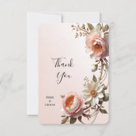 Sierlijke roze en witte bloemen dankkaart bedankkaart