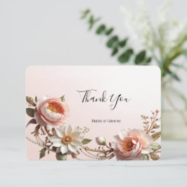 Sierlijke roze en witte bloemen dankkaart bedankkaart