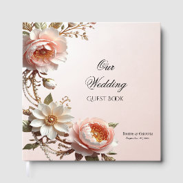 Sierlijke Roze en Witte Bloemen Gastboek Gastenboek