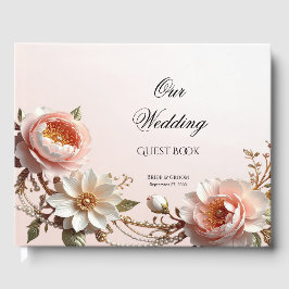 Sierlijke Roze en Witte Bloemen Gastboek Gastenboek