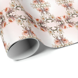 Sierlijke roze en witte bloemen inpakpapier