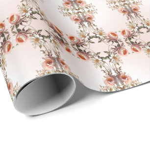 Sierlijke roze en witte bloemen inpakpapier