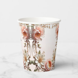 Sierlijke roze en witte bloemen papieren bekers